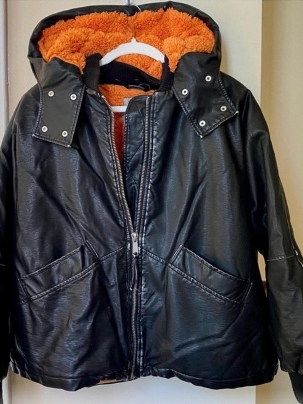 Men's Black Jacket with Orange Sherpa Lining